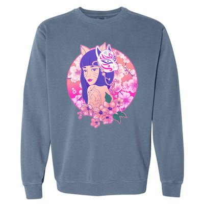 Japanese Cherry Blossoms Kitsune Fox Girl Garment-Dyed Sweatshirt