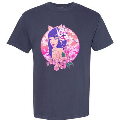 Japanese Cherry Blossoms Kitsune Fox Girl Garment-Dyed Heavyweight T-Shirt