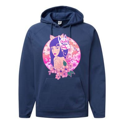 Japanese Cherry Blossoms Kitsune Fox Girl Performance Fleece Hoodie