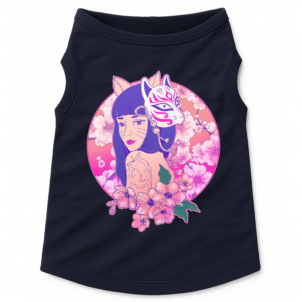 Japanese Cherry Blossoms Kitsune Fox Girl Doggie Tank