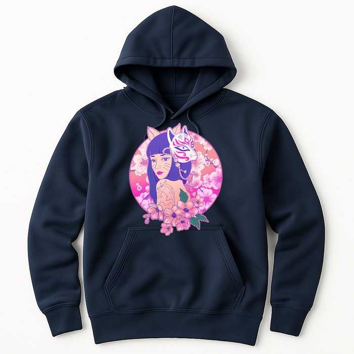 Japanese Cherry Blossoms Kitsune Fox Girl Hoodie