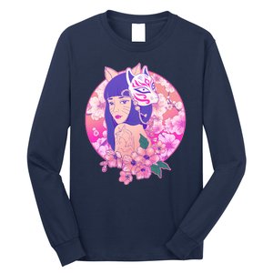 Japanese Cherry Blossoms Kitsune Fox Girl Long Sleeve Shirt