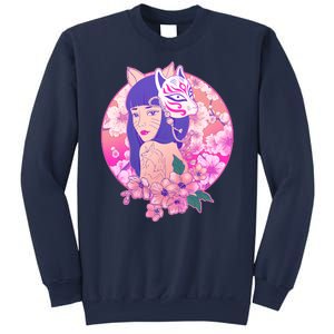 Japanese Cherry Blossoms Kitsune Fox Girl Sweatshirt