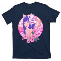 Japanese Cherry Blossoms Kitsune Fox Girl T-Shirt