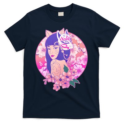 Japanese Cherry Blossoms Kitsune Fox Girl T-Shirt