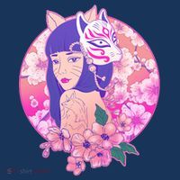 Japanese Cherry Blossoms Kitsune Fox Girl T-Shirt