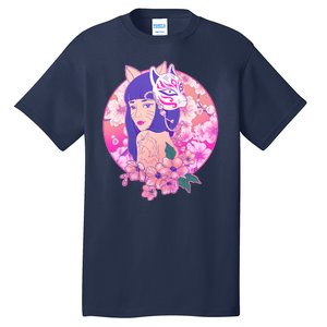 Japanese Cherry Blossoms Kitsune Fox Girl Tall T-Shirt