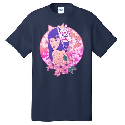 Japanese Cherry Blossoms Kitsune Fox Girl Tall T-Shirt