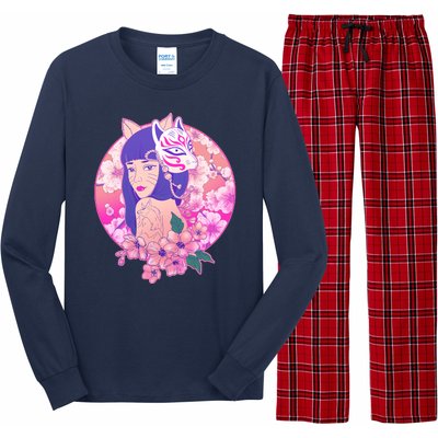 Japanese Cherry Blossoms Kitsune Fox Girl Long Sleeve Pajama Set