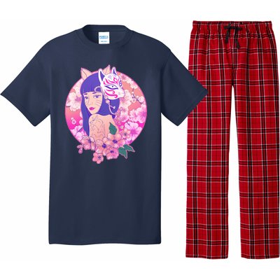 Japanese Cherry Blossoms Kitsune Fox Girl Pajama Set