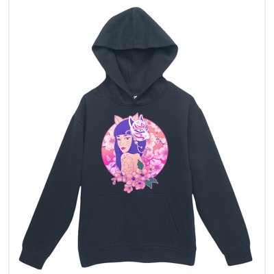 Japanese Cherry Blossoms Kitsune Fox Girl Urban Pullover Hoodie