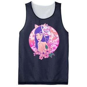 Japanese Cherry Blossoms Kitsune Fox Girl Mesh Reversible Basketball Jersey Tank