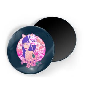 Japanese Cherry Blossoms Kitsune Fox Girl Magnet