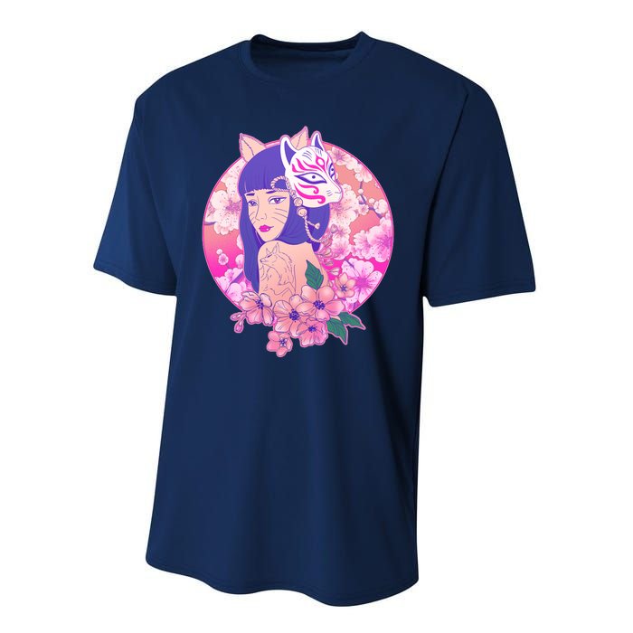 Japanese Cherry Blossoms Kitsune Fox Girl Performance Sprint T-Shirt