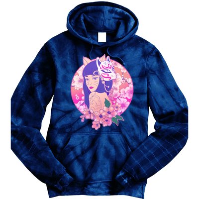 Japanese Cherry Blossoms Kitsune Fox Girl Tie Dye Hoodie