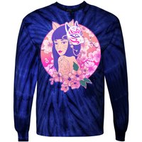 Japanese Cherry Blossoms Kitsune Fox Girl Tie-Dye Long Sleeve Shirt