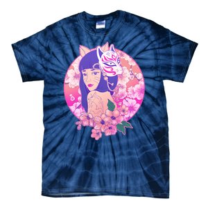 Japanese Cherry Blossoms Kitsune Fox Girl Tie-Dye T-Shirt