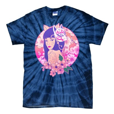 Japanese Cherry Blossoms Kitsune Fox Girl Tie-Dye T-Shirt