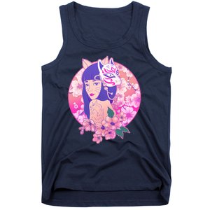 Japanese Cherry Blossoms Kitsune Fox Girl Tank Top