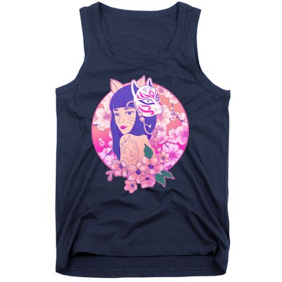 Japanese Cherry Blossoms Kitsune Fox Girl Tank Top