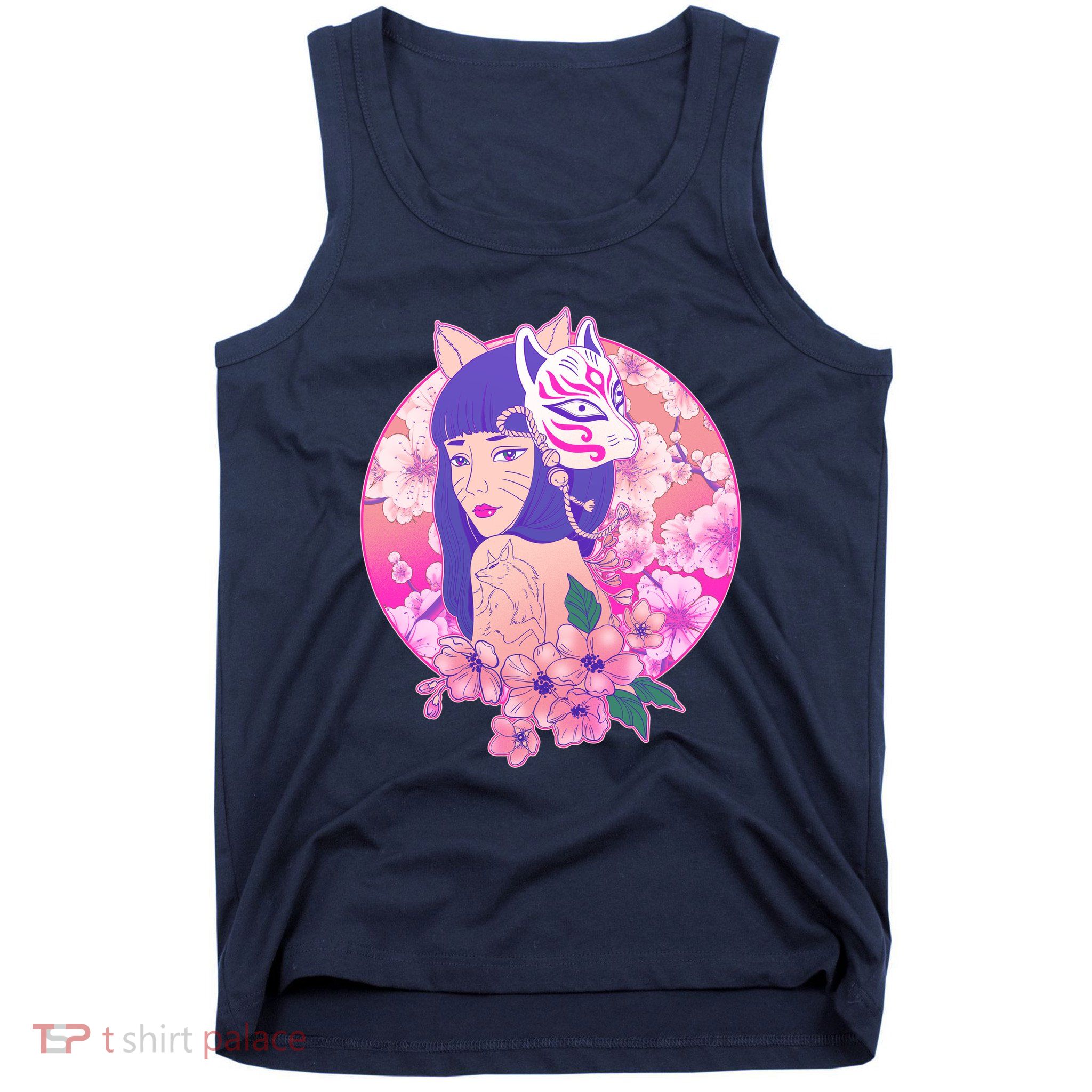 Japanese Cherry Blossoms Kitsune Fox Girl Tank Top