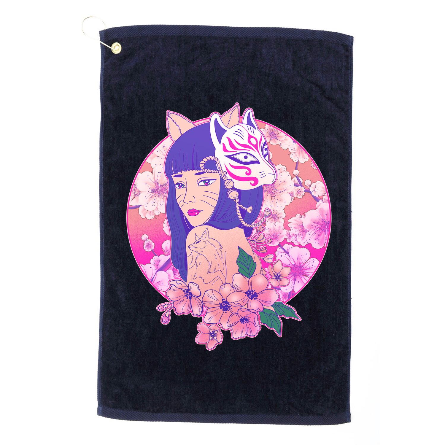 Japanese Cherry Blossoms Kitsune Fox Girl Golf Towel