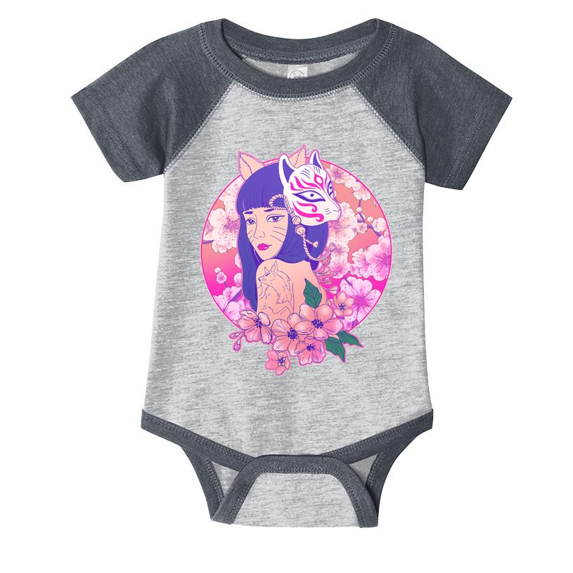 Japanese Cherry Blossoms Kitsune Fox Girl Infant Baby Jersey Bodysuit