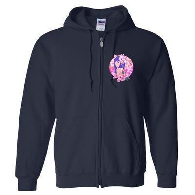 Japanese Cherry Blossoms Kitsune Fox Girl Full Zip Hoodie