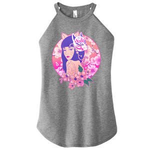 Japanese Cherry Blossoms Kitsune Fox Girl Women's Perfect Tri Rocker Tank