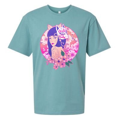 Japanese Cherry Blossoms Kitsune Fox Girl Sueded Cloud Jersey T-Shirt