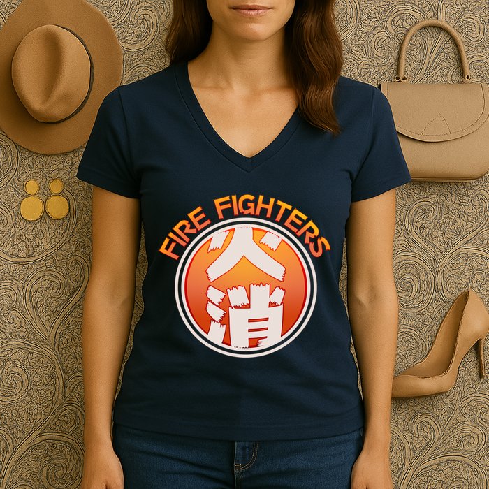 Japanese Fire Fighters - Fire Out Women's V-Neck T-Shirt