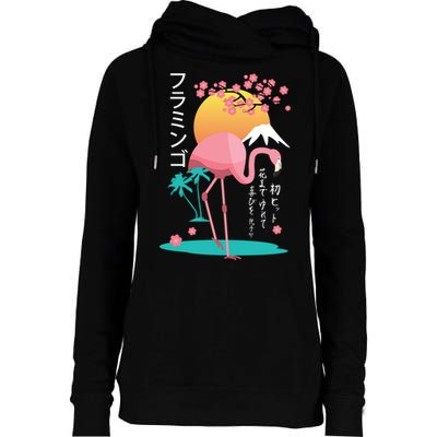 Japanese Flamingo Womens Funnel Neck Pullover Hood