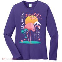 Japanese Flamingo Ladies Long Sleeve Shirt