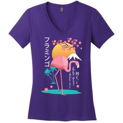 Japanese Flamingo Women's V-Neck T-Shirt