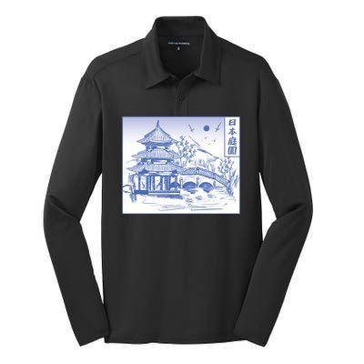 Japanese Garden Art Silk Touch Performance Long Sleeve Polo