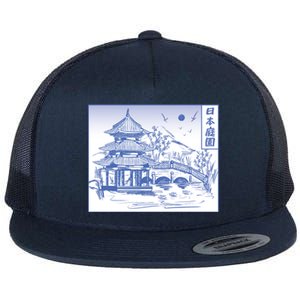 Japanese Garden Art Flat Bill Trucker Hat