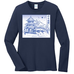 Japanese Garden Art Ladies Long Sleeve Shirt