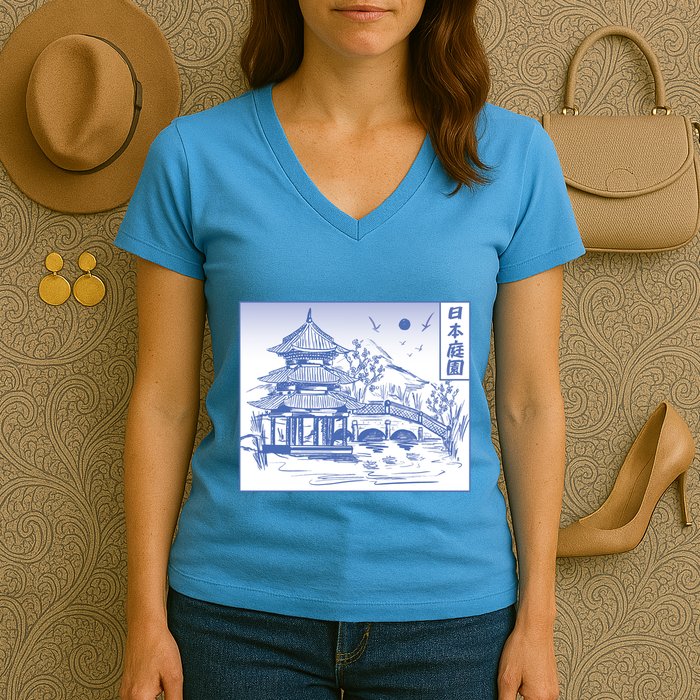 Japanese Garden Line Women's V-Neck T-Shirt