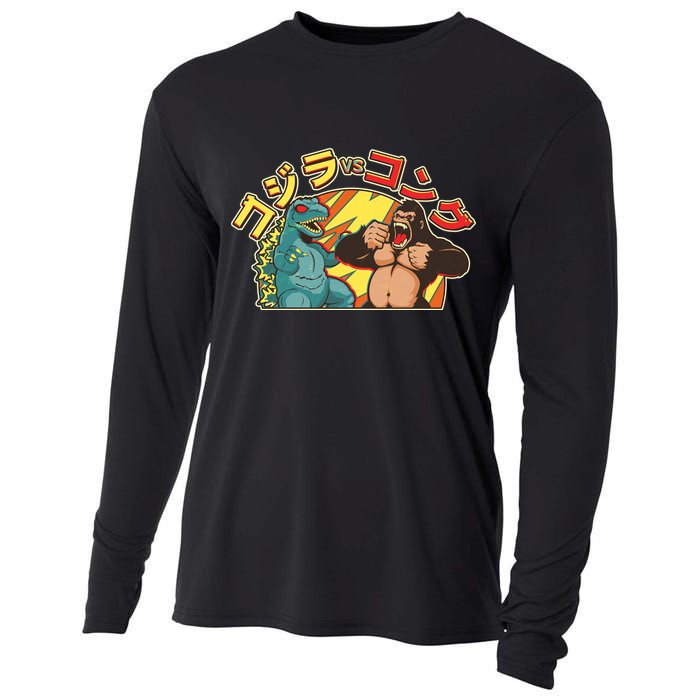 Japanese God-zilla Verse Kong Retro Cooling Performance Long Sleeve Crew