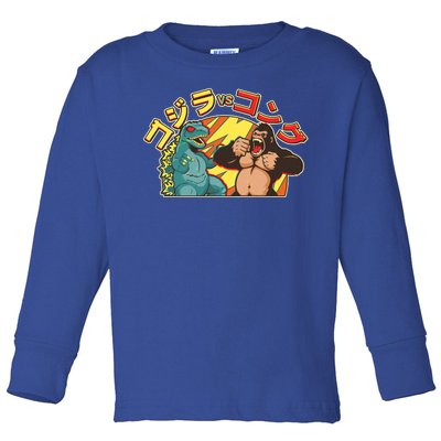 Japanese God-zilla Verse Kong Retro Toddler Long Sleeve Shirt