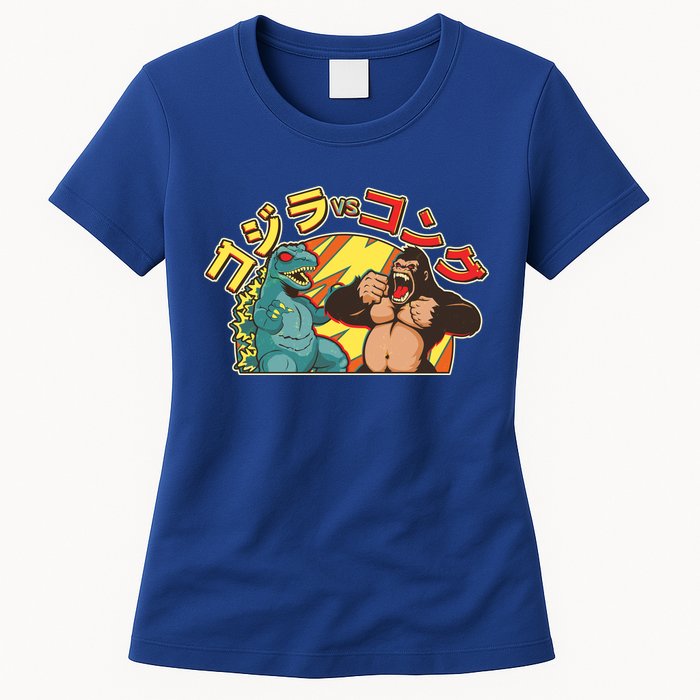 Japanese God-zilla Verse Kong Retro Womens T-Shirt