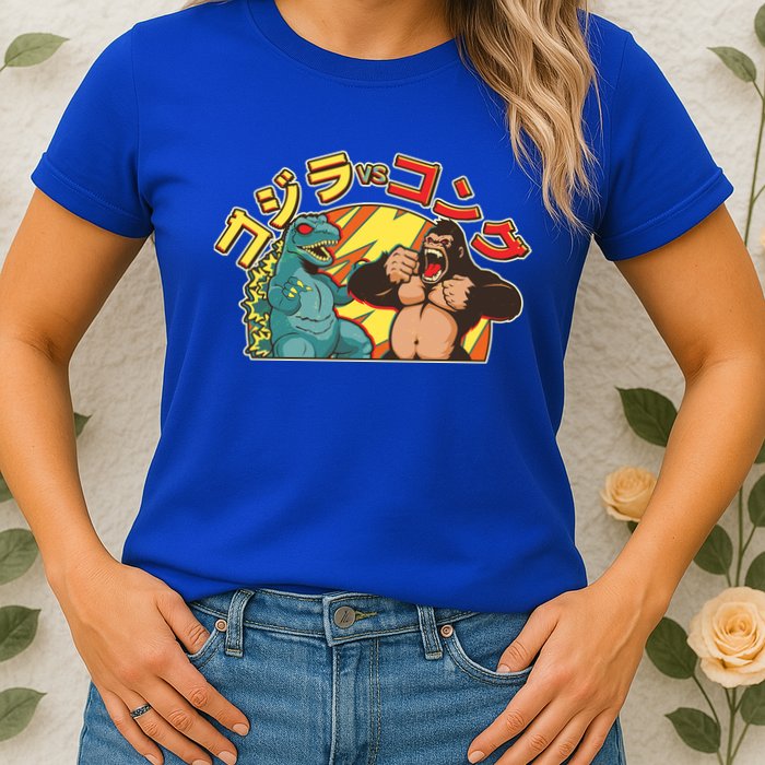 Japanese God-zilla Verse Kong Retro Womens T-Shirt