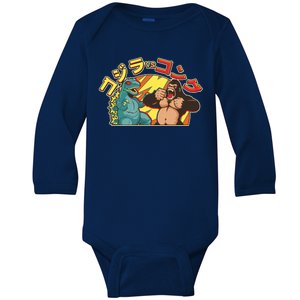 Japanese God-zilla Verse Kong Retro Baby Long Sleeve Bodysuit