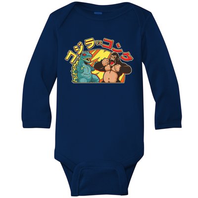 Japanese God-zilla Verse Kong Retro Baby Long Sleeve Bodysuit