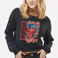 Japanese Harajuku Yokai Oni Monster Cropped Pullover Crew