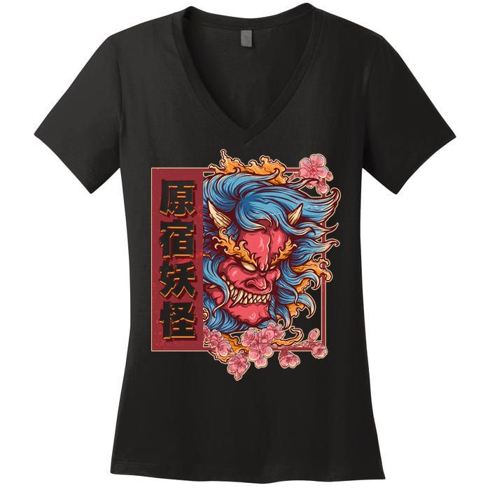 Japanese Harajuku Yokai Oni Monster Women's V-Neck T-Shirt