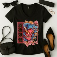 Japanese Harajuku Yokai Oni Monster Women's V-Neck T-Shirt