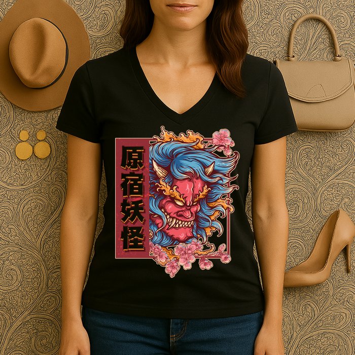 Japanese Harajuku Yokai Oni Monster Women's V-Neck T-Shirt