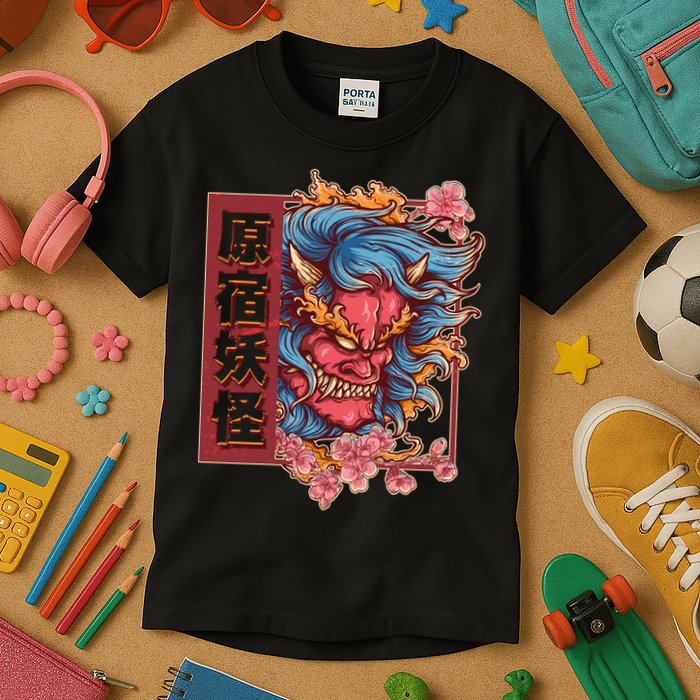 Japanese Harajuku Yokai Oni Monster Kids T-Shirt