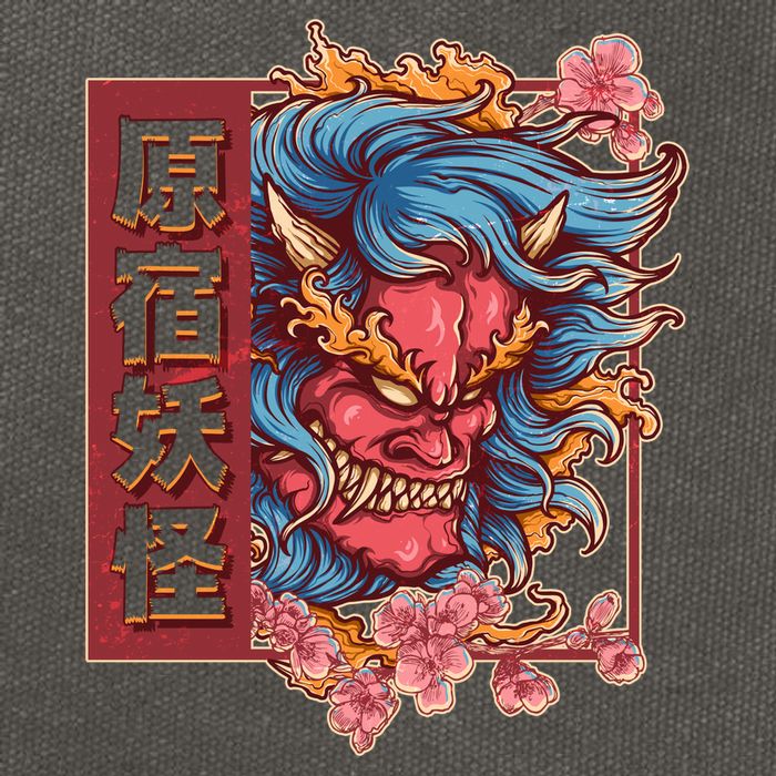 Japanese Harajuku Yokai Oni Monster Cotton Canvas Backpack